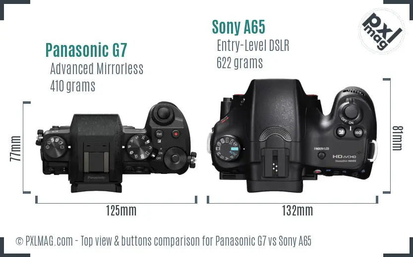 Panasonic G7 vs Sony A65 top view buttons comparison