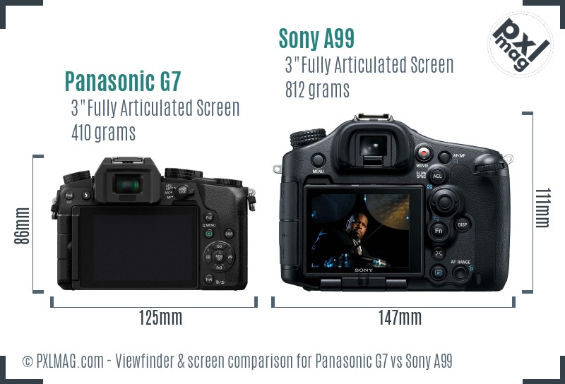 Panasonic G7 vs Sony A99 Screen and Viewfinder comparison