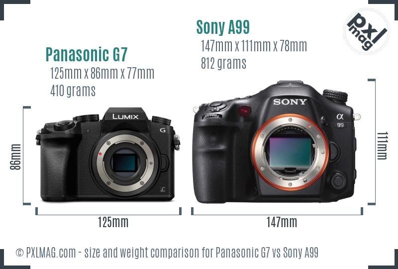 Panasonic G7 vs Sony A99 size comparison