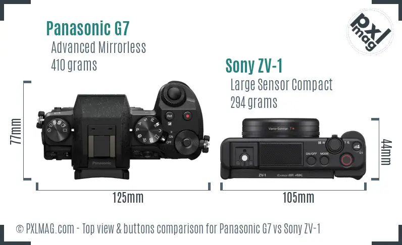Panasonic G7 vs Sony ZV-1 top view buttons comparison