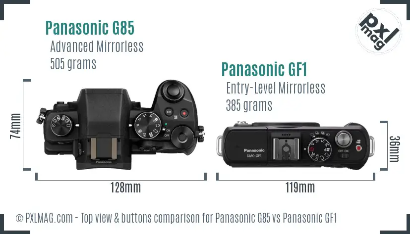 Panasonic G85 vs Panasonic GF1 top view buttons comparison