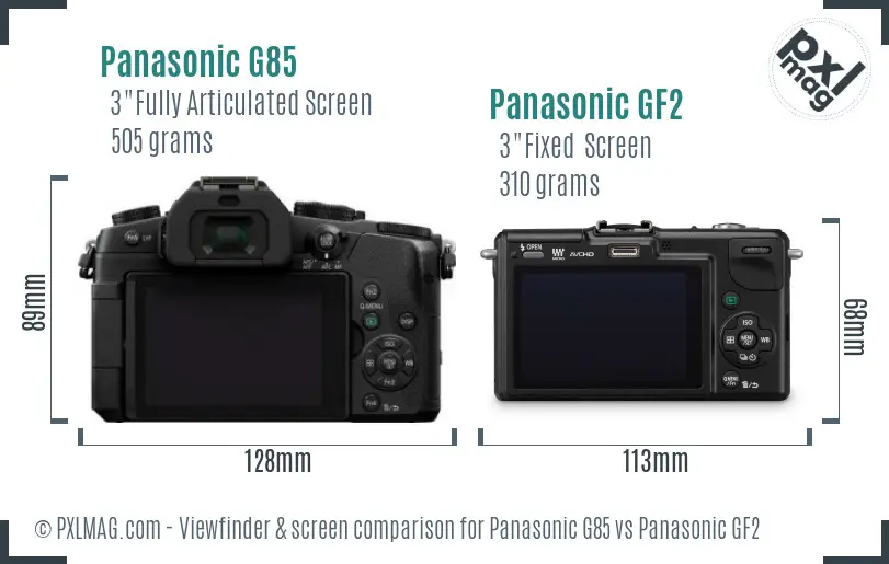 Panasonic G85 vs Panasonic GF2 Screen and Viewfinder comparison