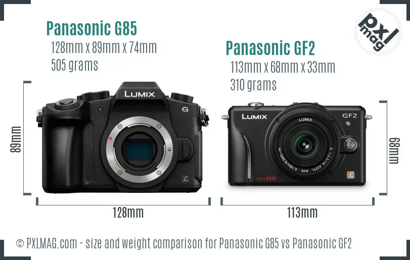 Panasonic G85 vs Panasonic GF2 size comparison