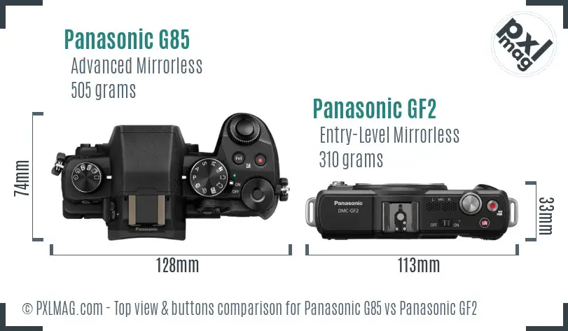 Panasonic G85 vs Panasonic GF2 top view buttons comparison