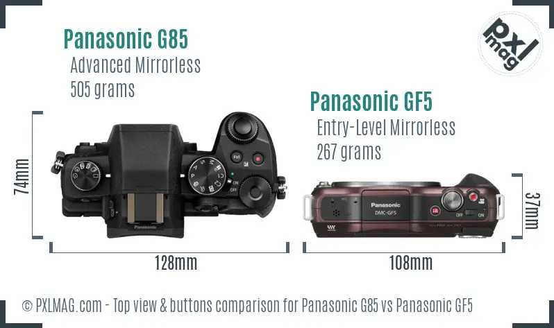 Panasonic G85 vs Panasonic GF5 top view buttons comparison