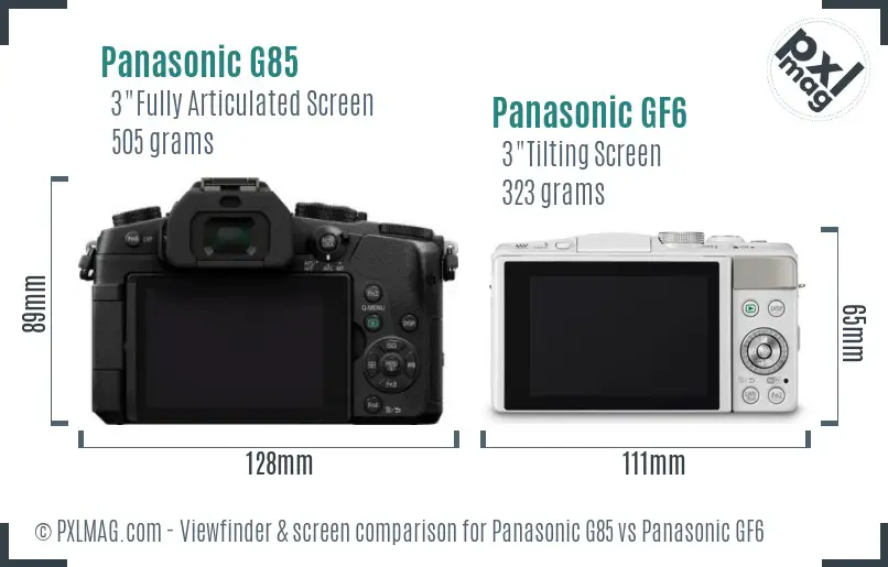 Panasonic G85 vs Panasonic GF6 Screen and Viewfinder comparison