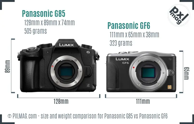 Panasonic G85 vs Panasonic GF6 size comparison