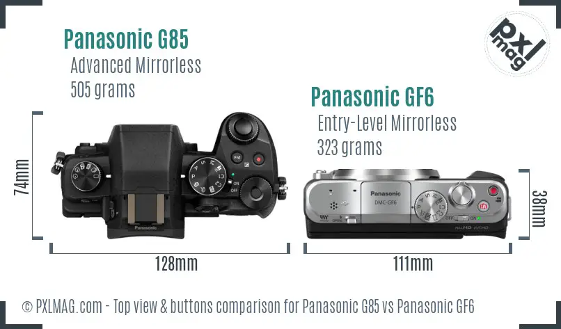 Panasonic G85 vs Panasonic GF6 top view buttons comparison