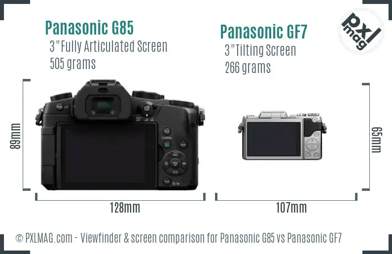 Panasonic G85 vs Panasonic GF7 Screen and Viewfinder comparison