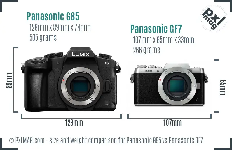 Panasonic G85 vs Panasonic GF7 size comparison