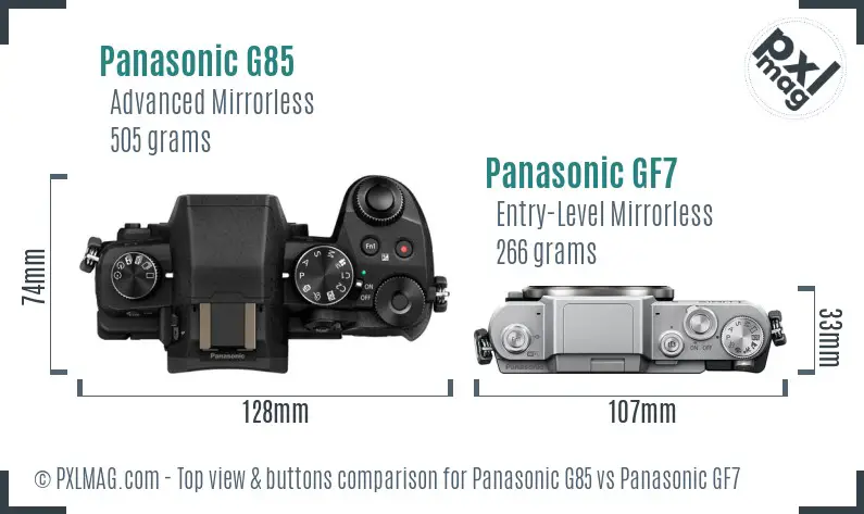 Panasonic G85 vs Panasonic GF7 top view buttons comparison