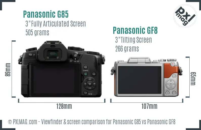 Panasonic G85 vs Panasonic GF8 Screen and Viewfinder comparison