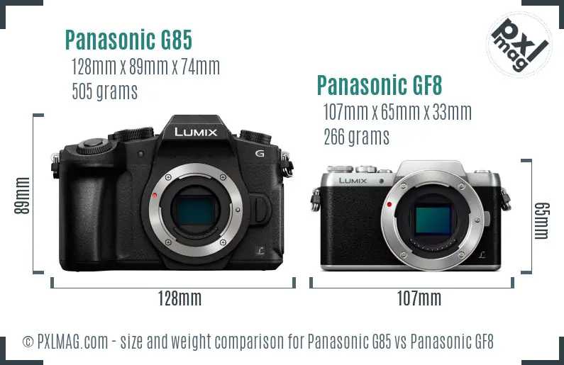Panasonic G85 vs Panasonic GF8 size comparison
