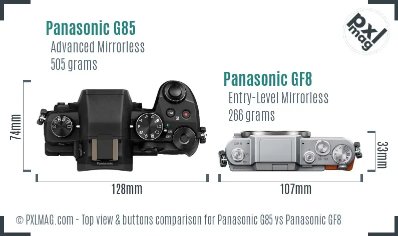 Panasonic G85 vs Panasonic GF8 top view buttons comparison