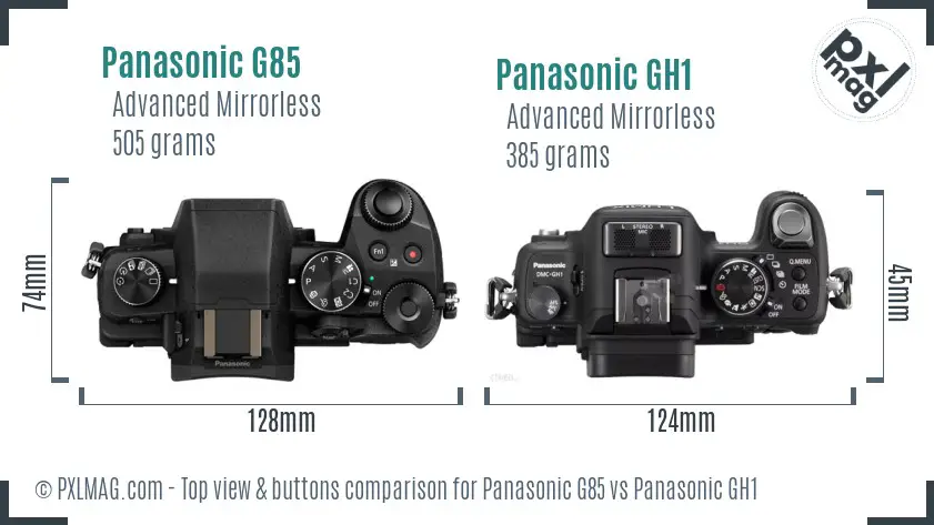 Panasonic G85 vs Panasonic GH1 top view buttons comparison