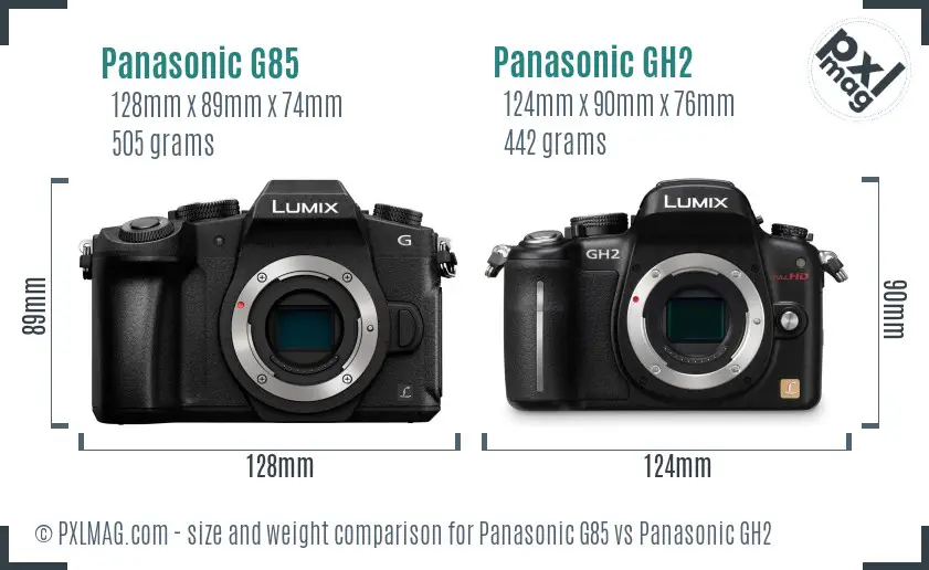 Panasonic G85 vs Panasonic GH2 size comparison