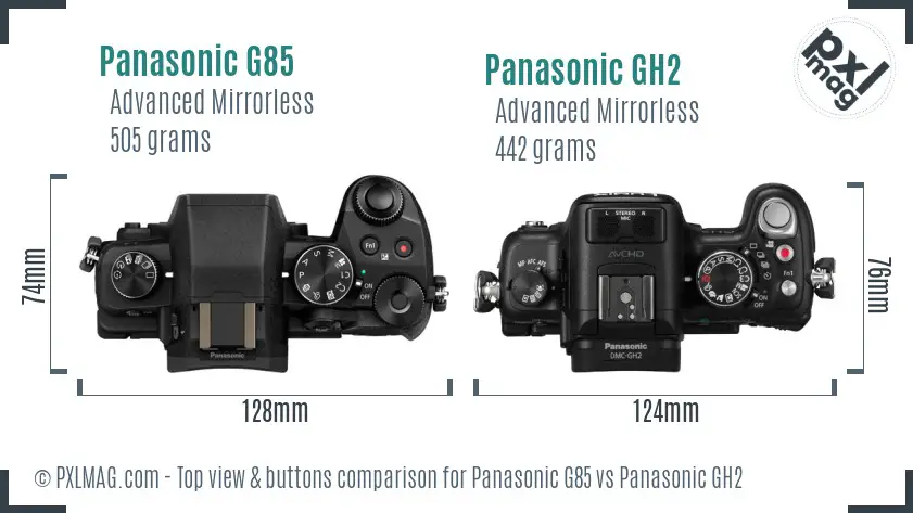 Panasonic G85 vs Panasonic GH2 top view buttons comparison