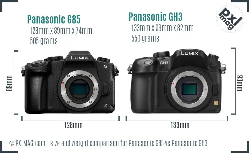 Panasonic G85 vs Panasonic GH3 size comparison