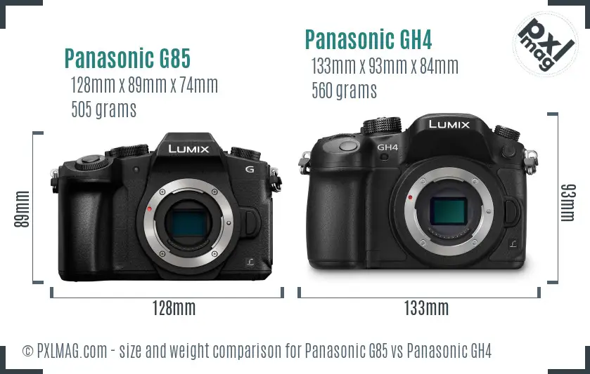 Panasonic G85 vs Panasonic GH4 size comparison