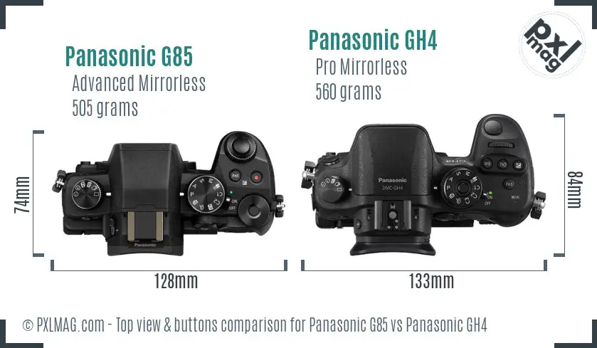Panasonic G85 vs Panasonic GH4 top view buttons comparison