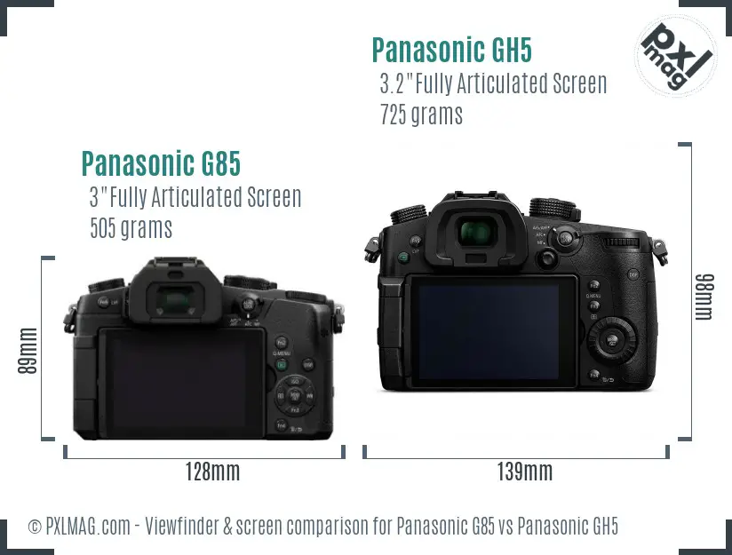 Panasonic G85 vs Panasonic GH5 Screen and Viewfinder comparison