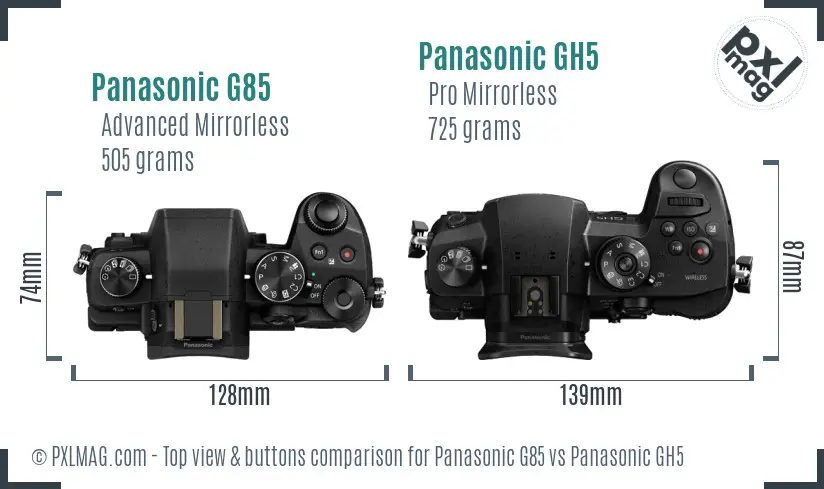 Panasonic G85 vs Panasonic GH5 top view buttons comparison
