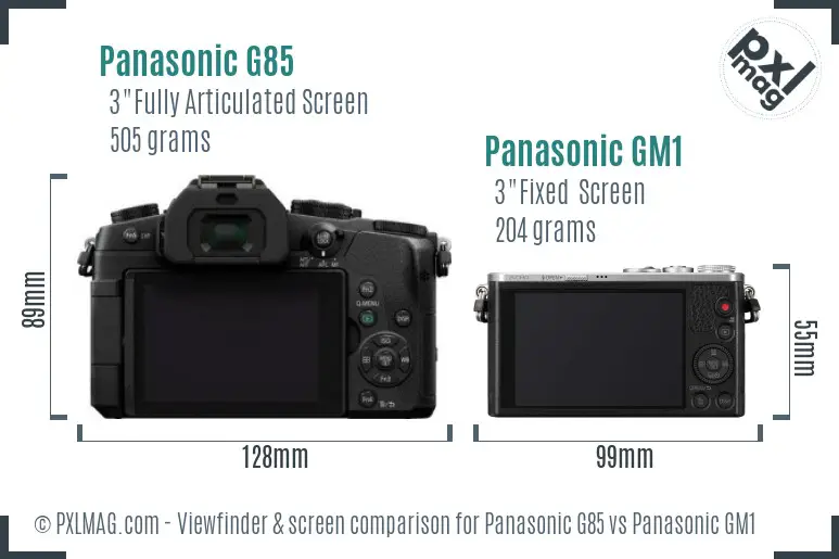 Panasonic G85 vs Panasonic GM1 Screen and Viewfinder comparison