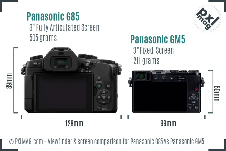 Panasonic G85 vs Panasonic GM5 Screen and Viewfinder comparison