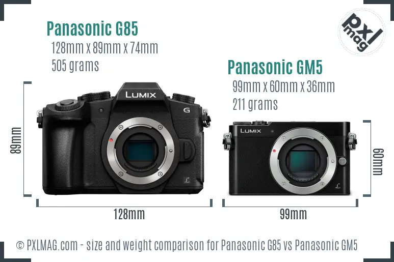 Panasonic G85 vs Panasonic GM5 size comparison