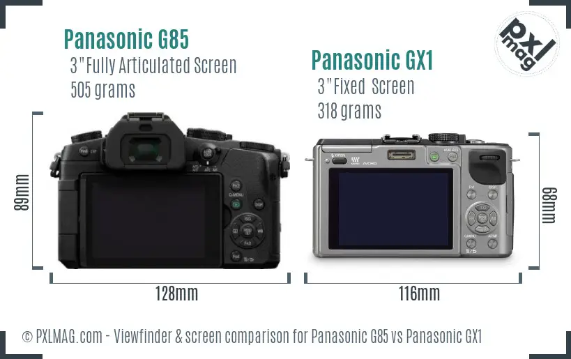 Panasonic G85 vs Panasonic GX1 Screen and Viewfinder comparison