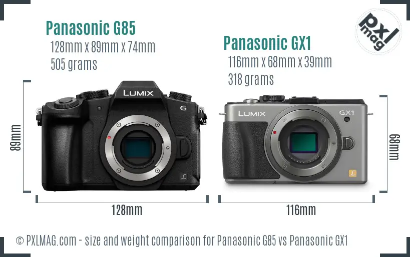 Panasonic G85 vs Panasonic GX1 size comparison