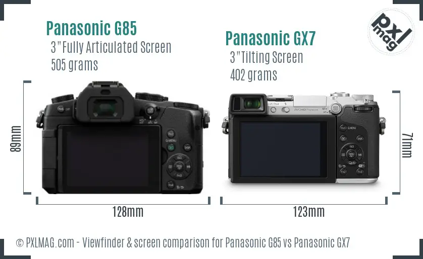 Panasonic G85 vs Panasonic GX7 Screen and Viewfinder comparison