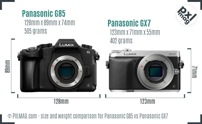Panasonic G85 vs Panasonic GX7 size comparison