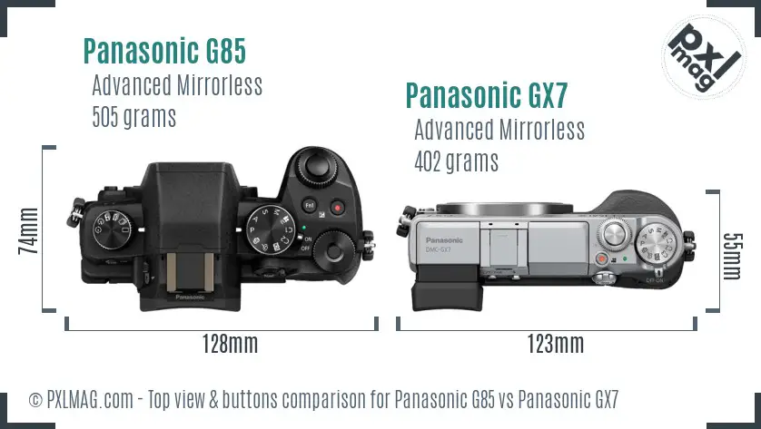 Panasonic G85 vs Panasonic GX7 top view buttons comparison