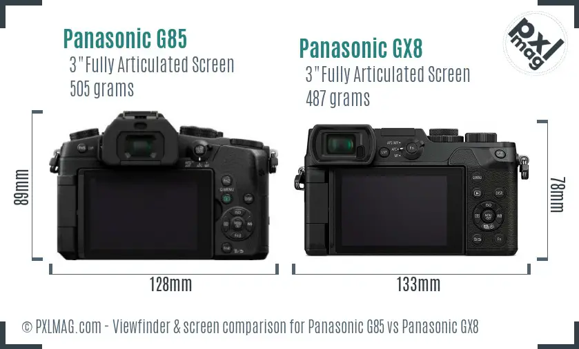 Panasonic G85 vs Panasonic GX8 Screen and Viewfinder comparison