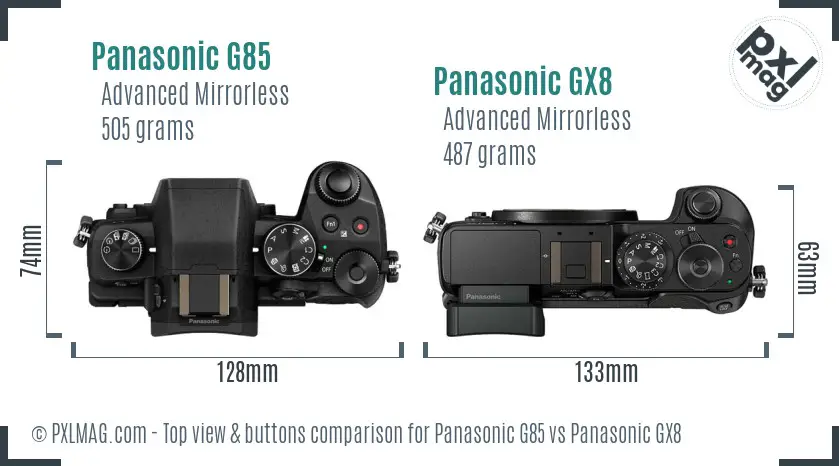 Panasonic G85 vs Panasonic GX8 top view buttons comparison