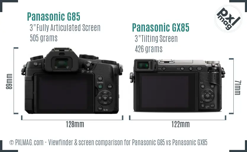 Panasonic G85 vs Panasonic GX85 Screen and Viewfinder comparison
