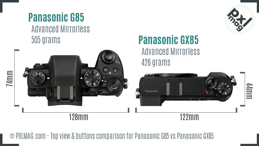 Panasonic G85 vs Panasonic GX85 top view buttons comparison