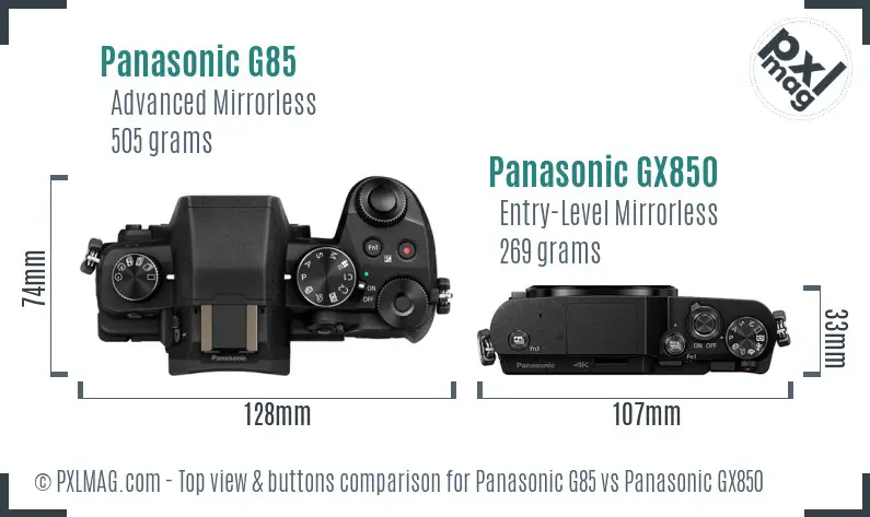 Panasonic G85 vs Panasonic GX850 top view buttons comparison