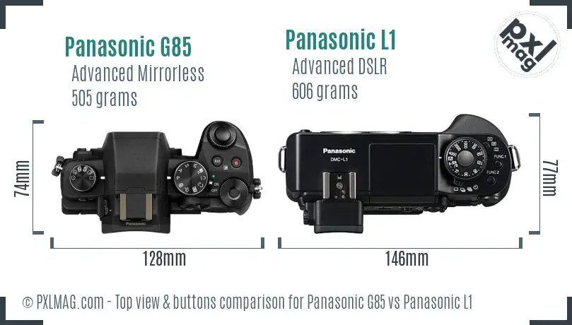 Panasonic G85 vs Panasonic L1 top view buttons comparison