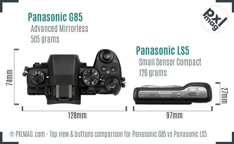 Panasonic G85 vs Panasonic LS5 top view buttons comparison