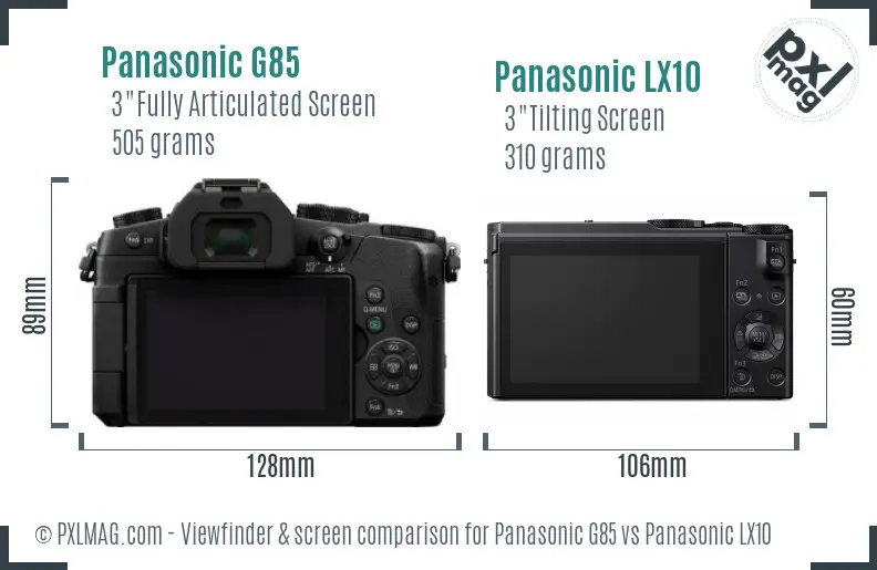 Panasonic G85 vs Panasonic LX10 Screen and Viewfinder comparison