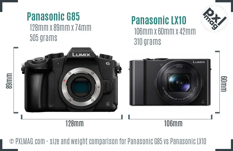Panasonic G85 vs Panasonic LX10 size comparison