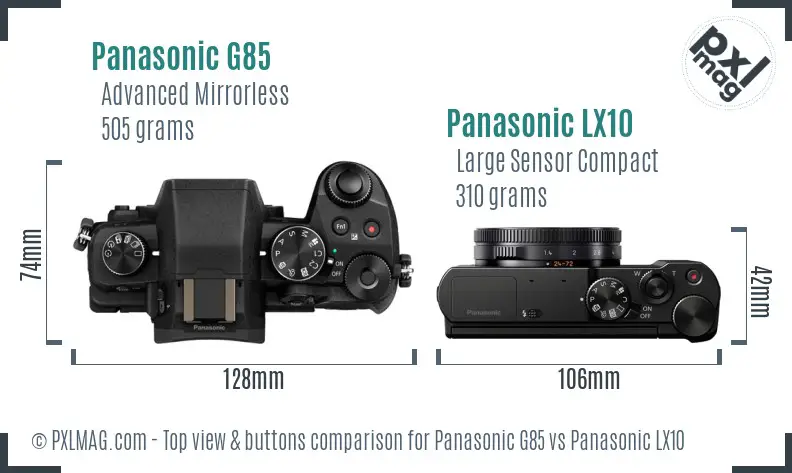 Panasonic G85 vs Panasonic LX10 top view buttons comparison
