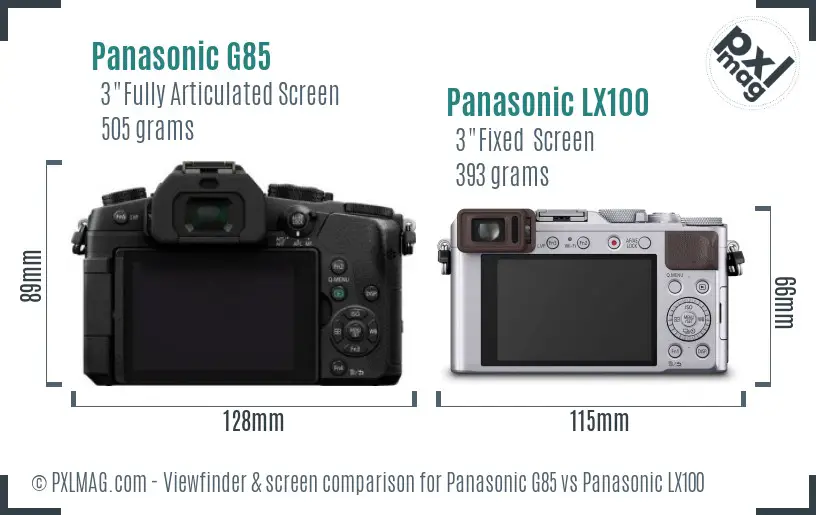 Panasonic G85 vs Panasonic LX100 Screen and Viewfinder comparison