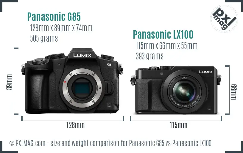 Panasonic G85 vs Panasonic LX100 size comparison
