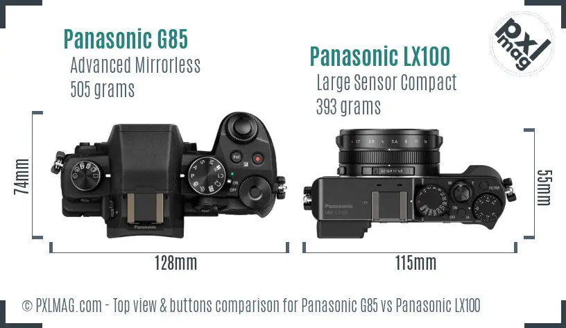 Panasonic G85 vs Panasonic LX100 top view buttons comparison