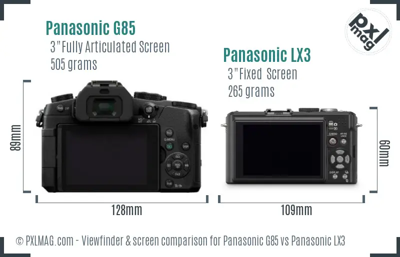 Panasonic G85 vs Panasonic LX3 Screen and Viewfinder comparison