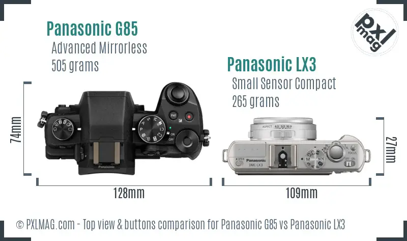 Panasonic G85 vs Panasonic LX3 top view buttons comparison