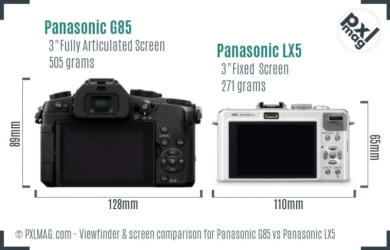 Panasonic G85 vs Panasonic LX5 Screen and Viewfinder comparison